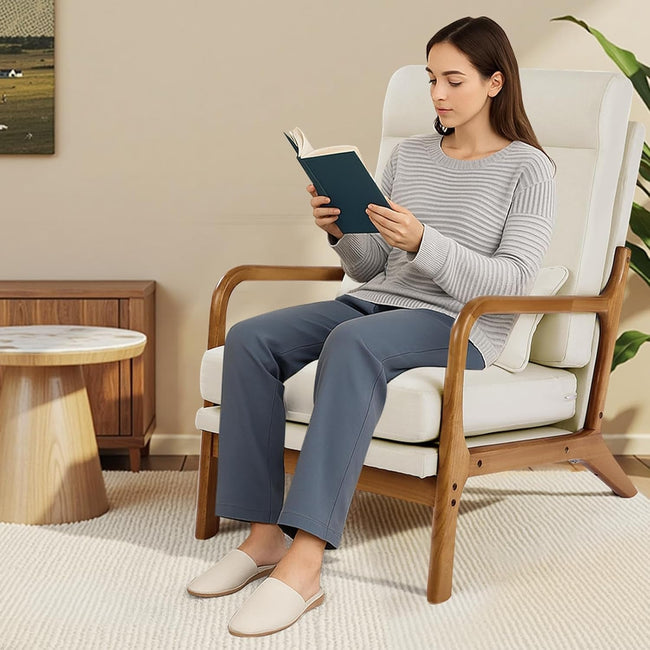 High Back Mid Century Modern Accent Chair Linen Fabric-1