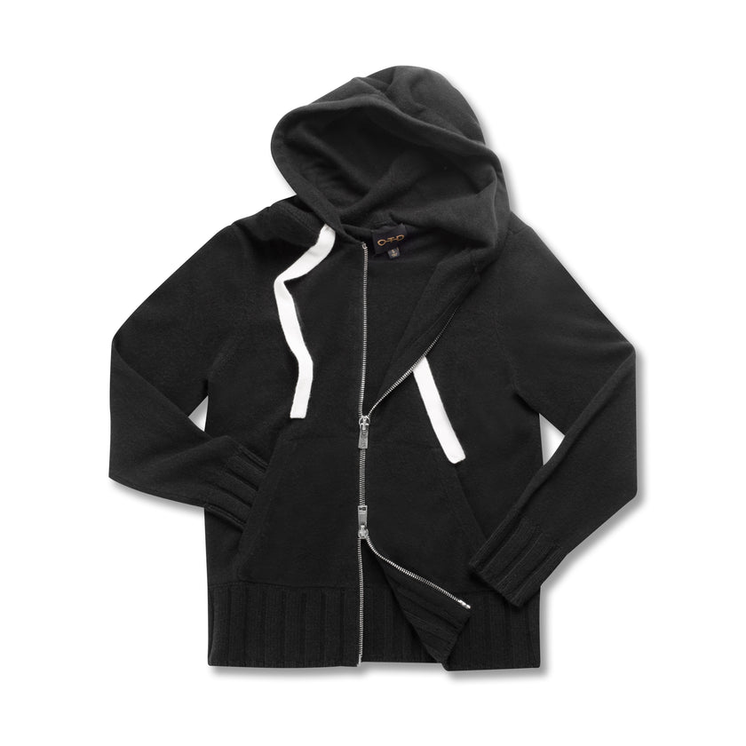 Cashmere-Blend Zipped Hoodie (Black)-1