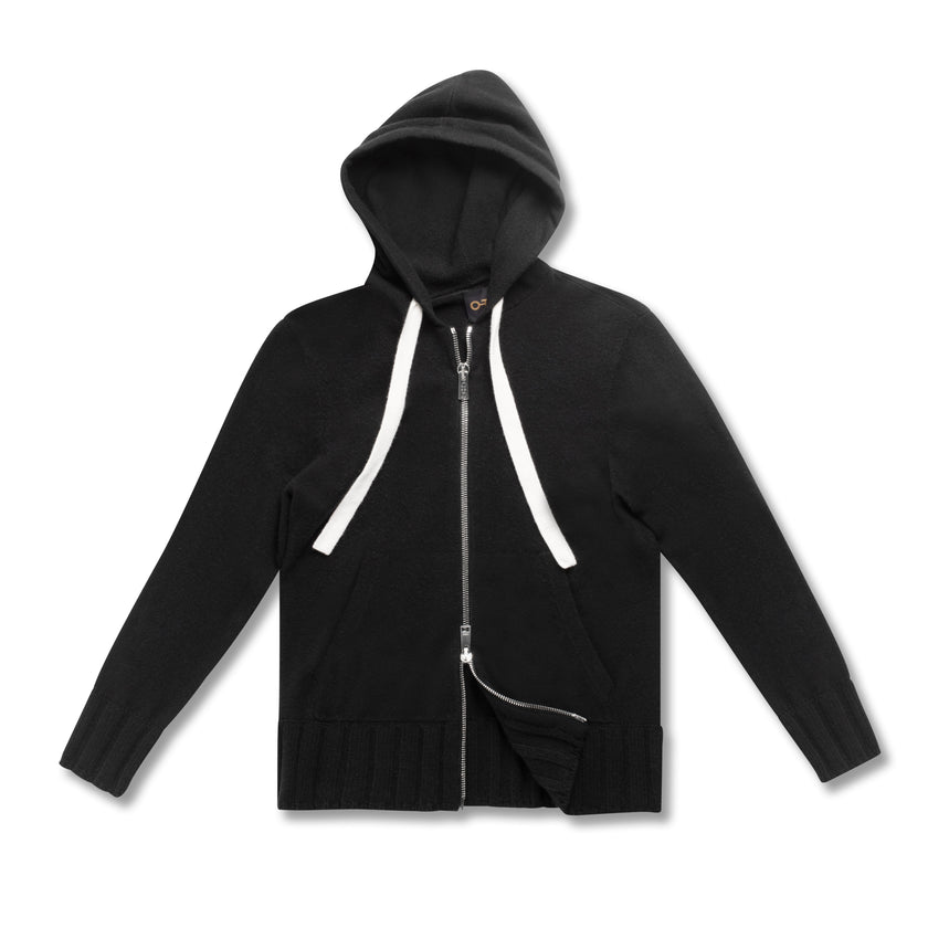 Cashmere-Blend Zipped Hoodie (Black)-2