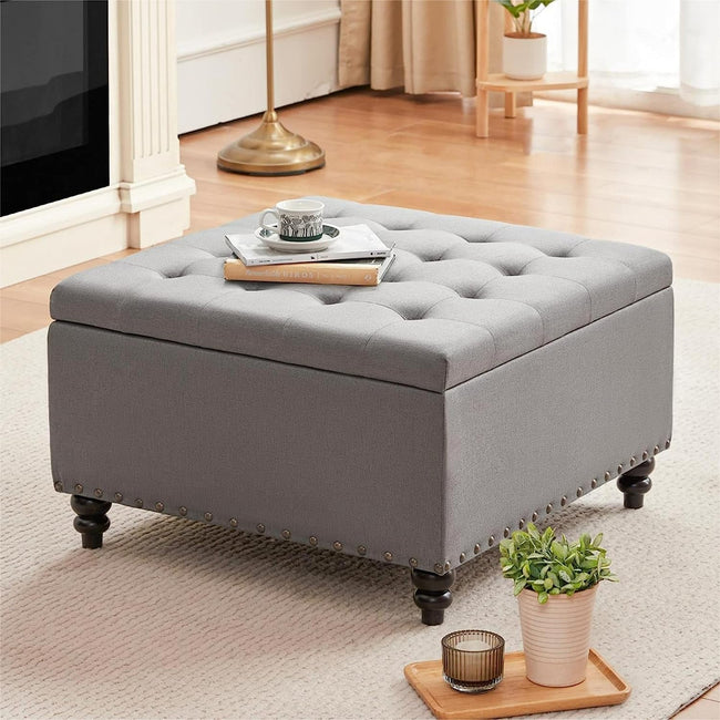 Grey Tufted Ottoman with Storage for Living Room-0