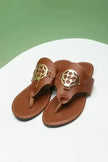 Chestnut Leather Thong Sandals – Metal Chain Detail-3