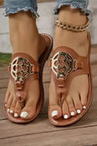 Chestnut Leather Thong Sandals – Metal Chain Detail-0
