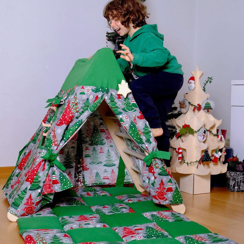Climbing Triangle with Christmas Tent Cover, Mat, Ramp | Foldable Montessori Play Set-0