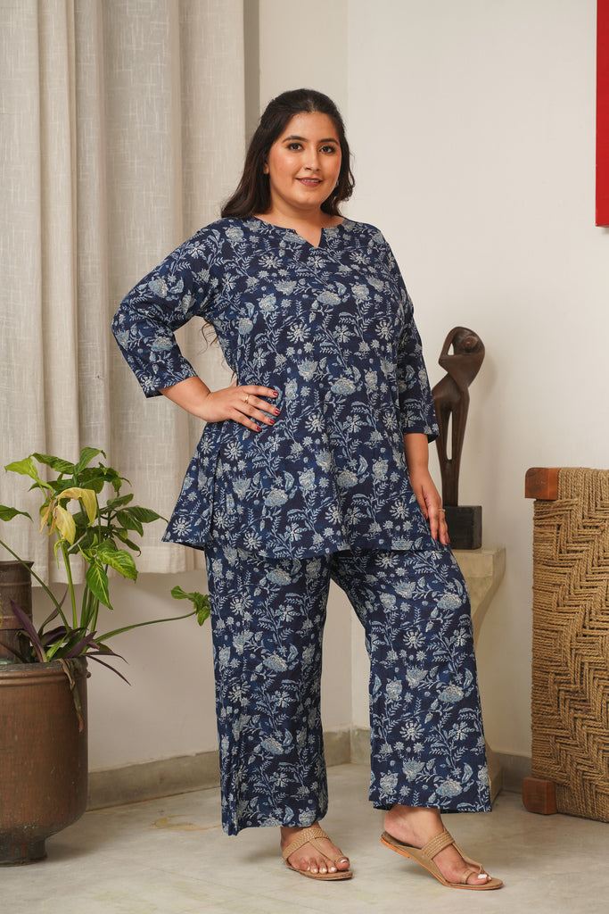 Navy Blue Floral Lounge Co-Ord Set-2