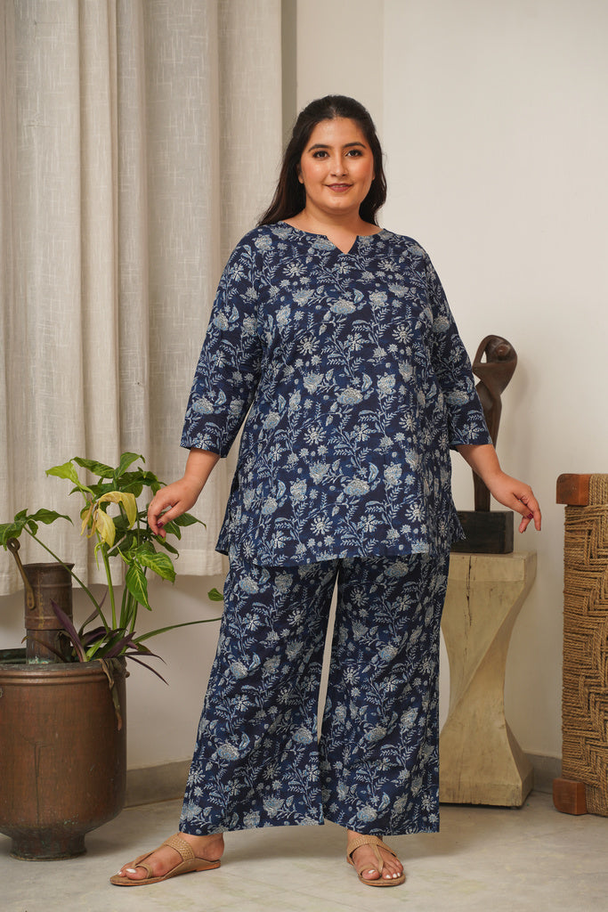 Navy Blue Floral Lounge Co-Ord Set-3