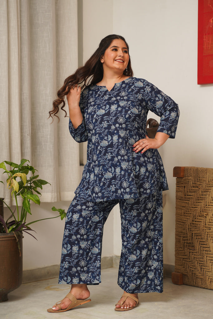 Navy Blue Floral Lounge Co-Ord Set-1