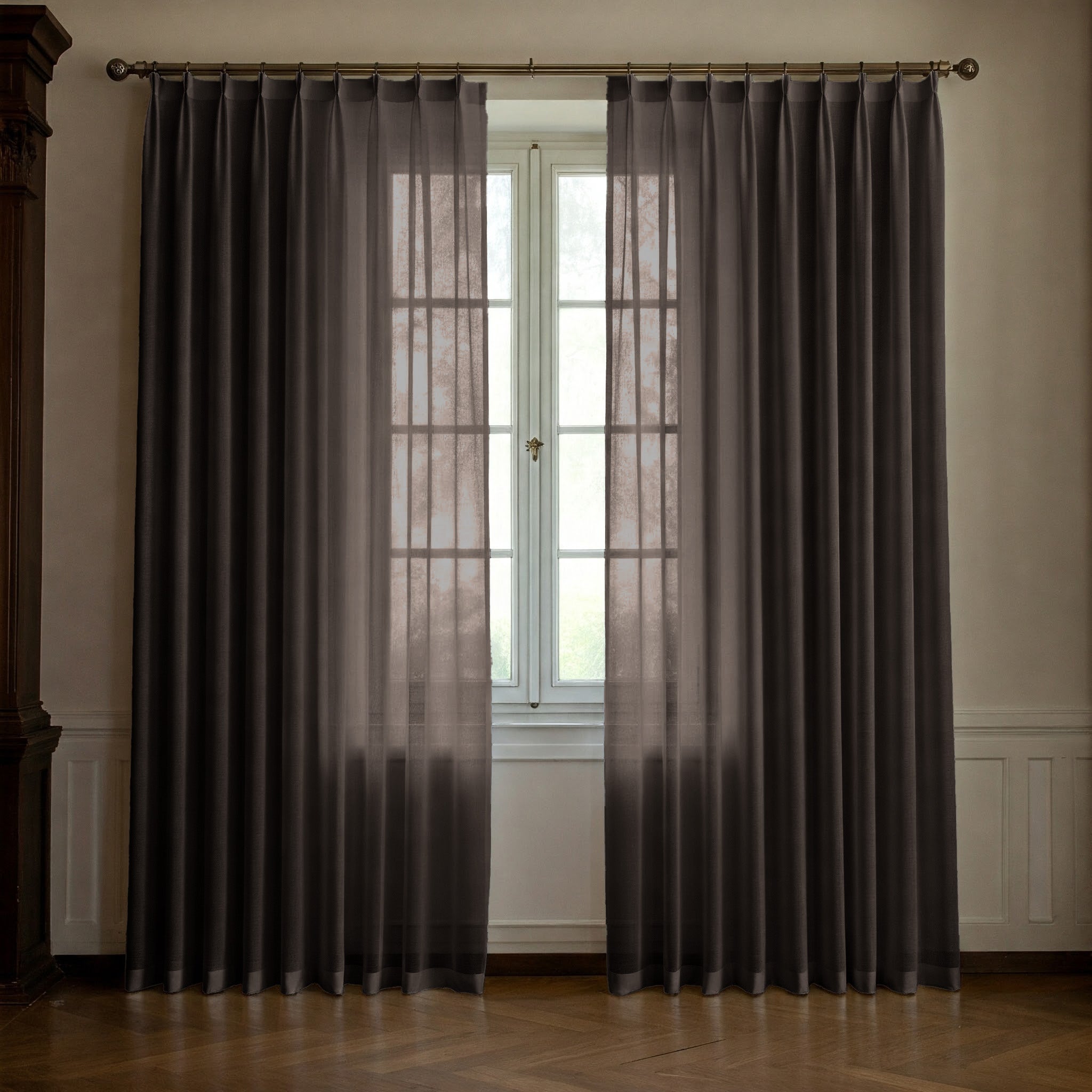 Dark Brown Linen Sheer Curtains - Triple Pinch Pleat - Made to Measure