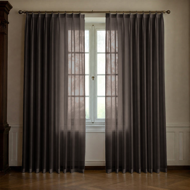 Dark Brown Linen Sheer Curtains - Triple Pinch Pleat - Made to Measure