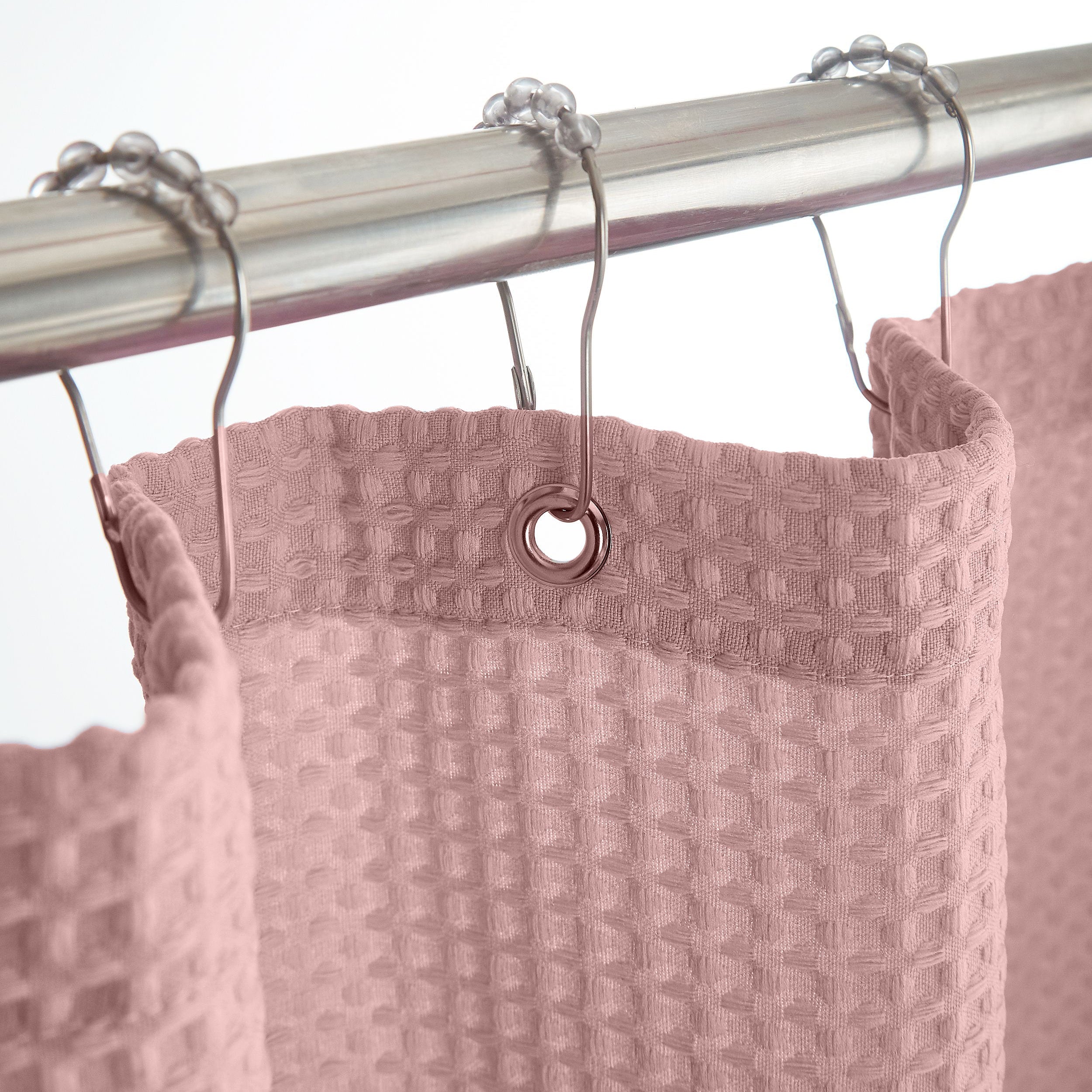 Dusty Pink Organic Cotton Waffle Shower Curtain | Mold Resistant | Quick Dry