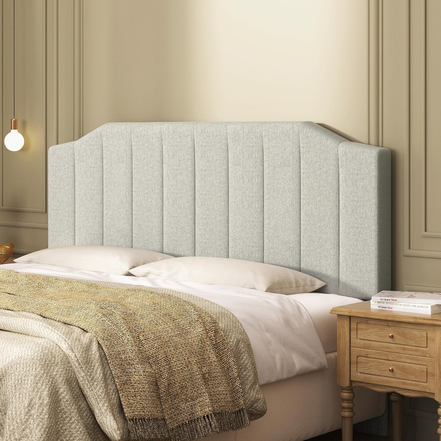 Linen Upholstered King Size Headboard with Easy Assembly-0