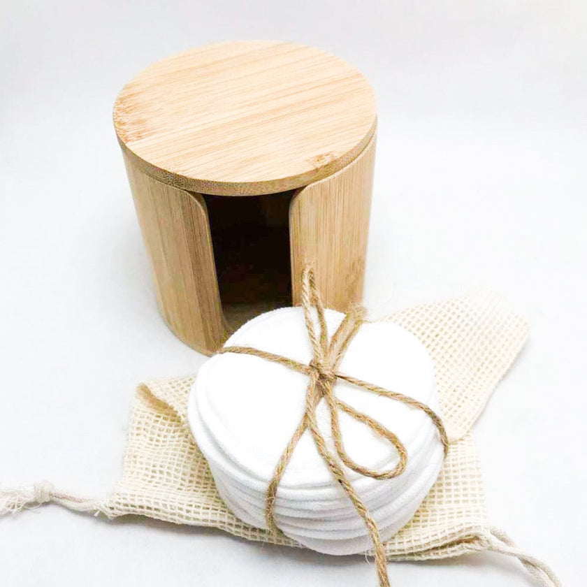 10 Reusable Organic Bamboo Cotton Facial Pads - Zero Waste Plastic Free Natural Makeup Remover Pads + Organic Mesh Cotton Laundry Bag-0