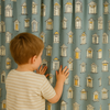 Window-Print Cotton Kids Curtains – Teal Architectural Drapes, Light-Filtering or 100 % Blackout | Made-to-Measure