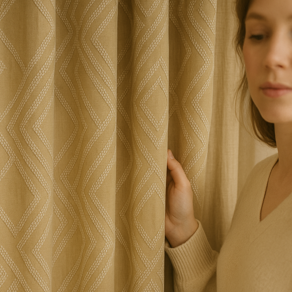 Luxury Linen Jacquard Geometric Curtains – 7 Colours, Made-to-Measure Blackout or Cotton Lined