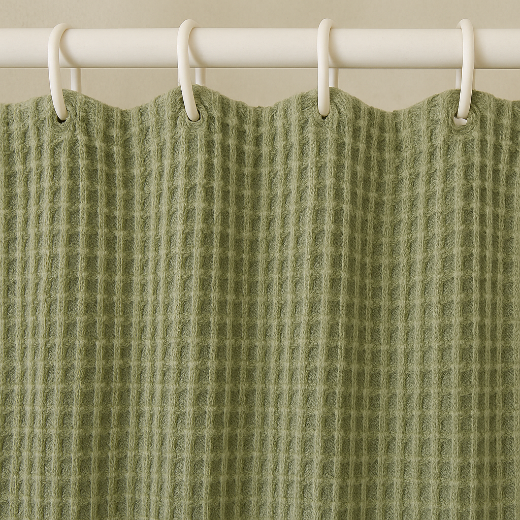 Pure Cotton Sage-Green Waffle Weave Shower Curtain – Extra-Wide & Extra-Long | Custom Sizes | Quick-Dry Bathroom Curtain