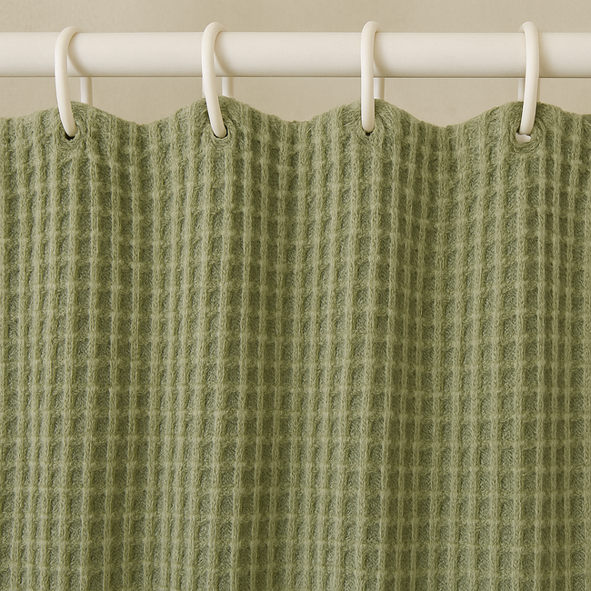 Pure Cotton Sage-Green Waffle Weave Shower Curtain – Extra-Wide & Extra-Long | Custom Sizes | Quick-Dry Bathroom Curtain