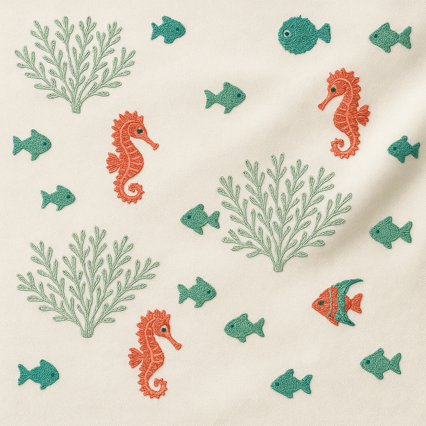 Embroidered Under-the-Sea Cotton-Linen Fabric 54
