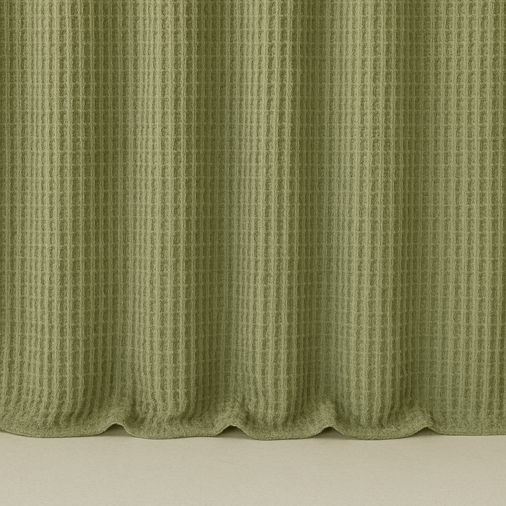 Pure Cotton Sage-Green Waffle Weave Shower Curtain – Extra-Wide & Extra-Long | Custom Sizes | Quick-Dry Bathroom Curtain