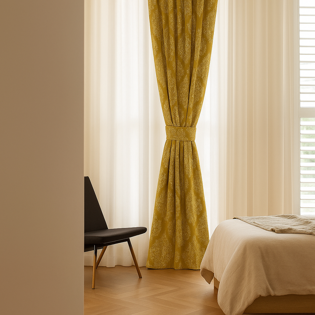 Luxury Linen Jacquard Curtains with Raised Damask Pattern – Custom Sizes, Blackout & Light-Filtering Liners