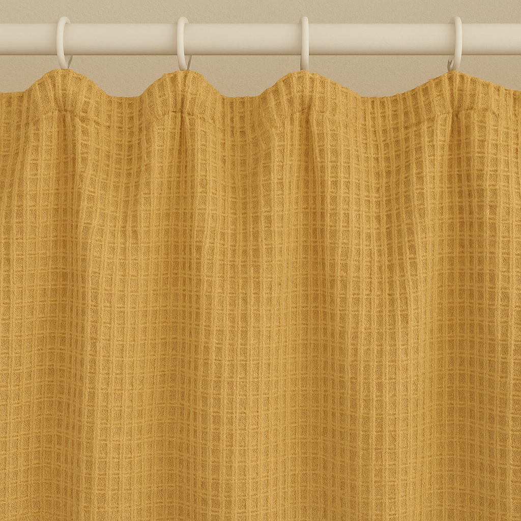Pure Cotton Waffle Weave Shower Curtain – Extra-Wide & Extra-Long, Custom Size, Honey-Mustard, Quick-Dry Luxury