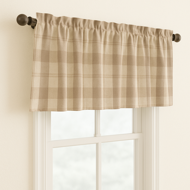 Pure Linen Check Valance Curtain – Farmhouse Window Topper – 7 Gingham Colours – Light Filtering Cotton Lined – Custom Sizes