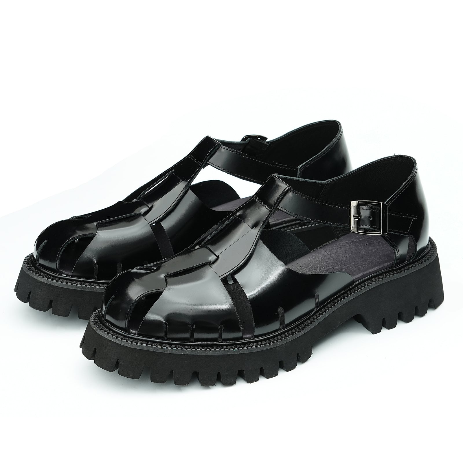 Glossy Calfskin Modern Roman Sandals for Men-3