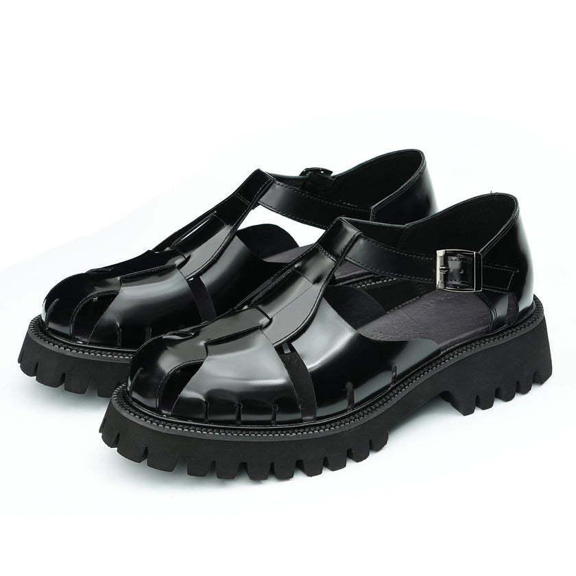 Glossy Calfskin Modern Roman Sandals for Men-3