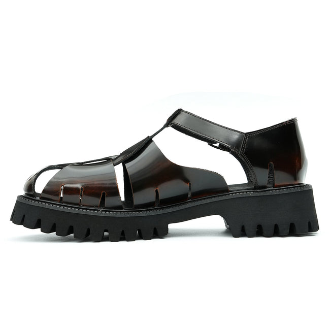 Glossy Calfskin Modern Roman Sandals for Men-5