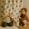 Heart Print Linen Nursery Curtains – Custom Sizes, Blackout or Cotton Lined – Rod Pocket & Track Compatible