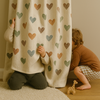 Heart Print Linen Nursery Curtains – Custom Sizes, Blackout or Cotton Lined – Rod Pocket & Track Compatible