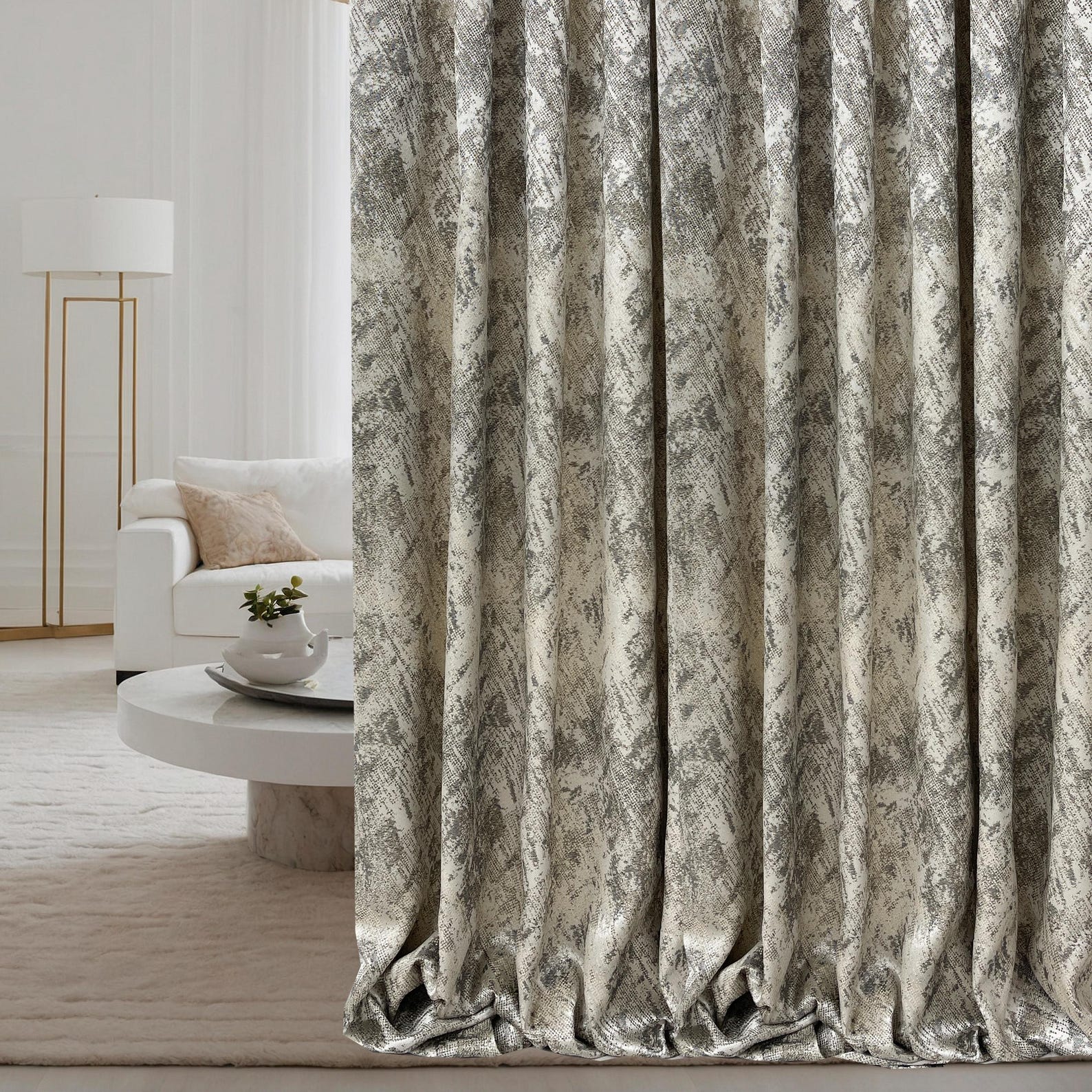 Textured Luxury Abstract Jacquard Cotton Curtains - Light Filtering or Blackout Window Drapes