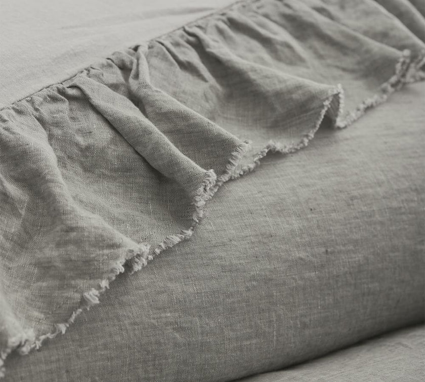 Light Grey - 100% Pure Linen | Linen Cotton Mix | 3 Piece Ruffle Duvet Cover Set | Handmade | Pre-washed | Soft-1
