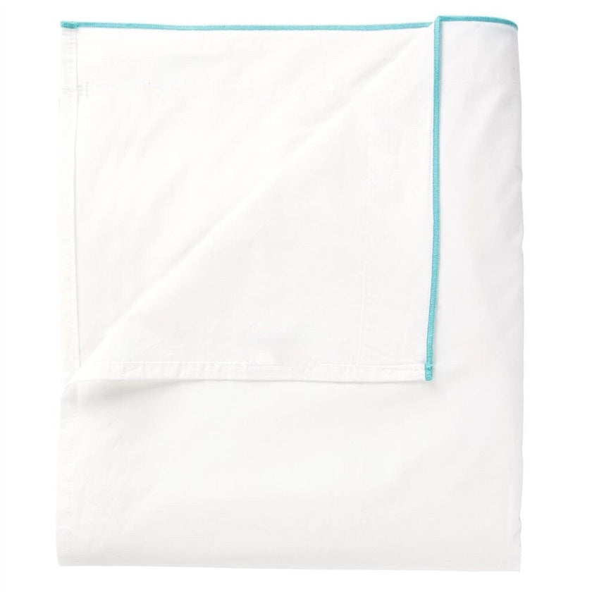 White with Light Blue Piping  - Pure Cotton, Pure Linen or Linen Cotton Mix | 3 Piece Piped Duvet Cover Set | Handmade | Pre-washed-1