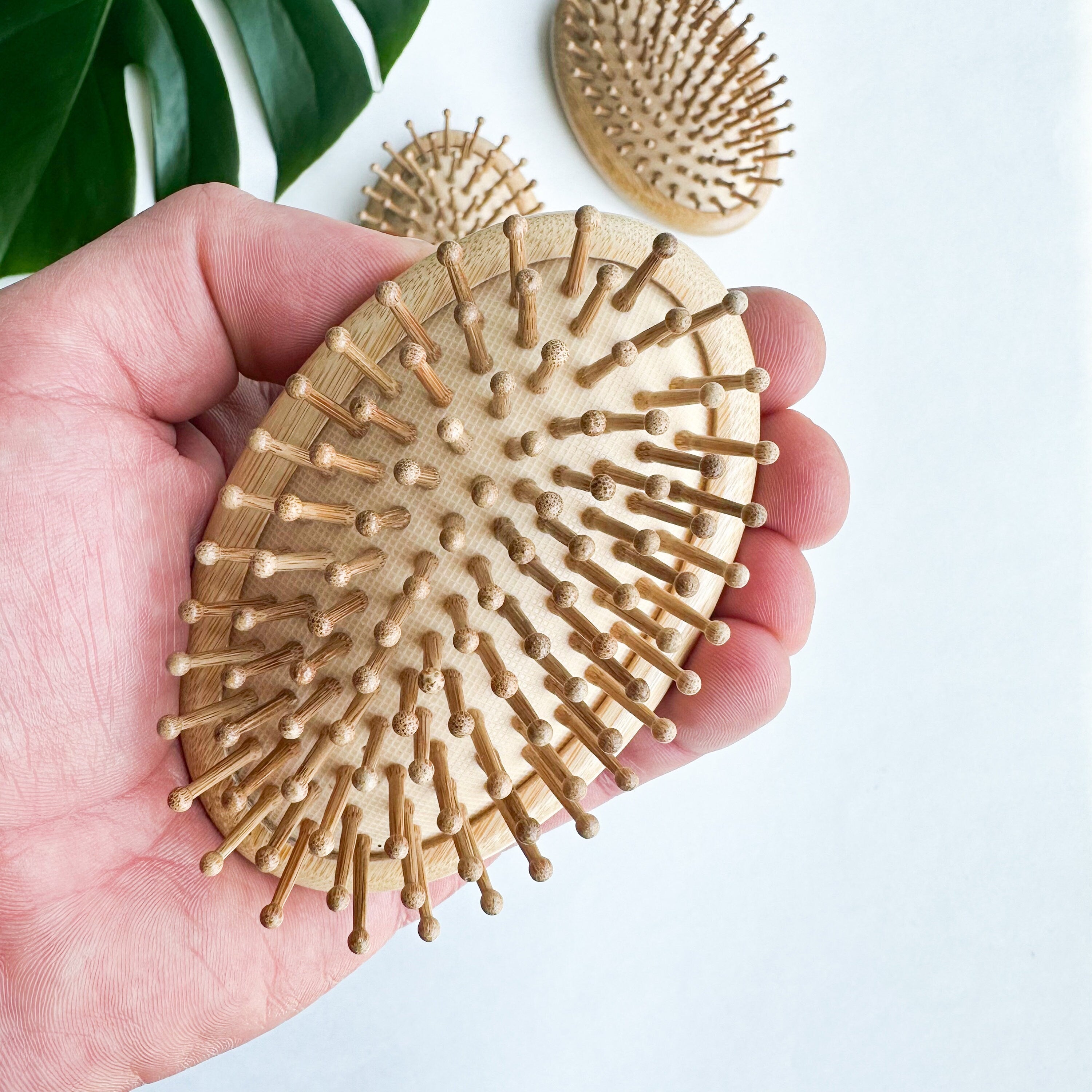Natural Plastic Free Bamboo Hair & Beard Brush - Eco Friendly Biodegradable Detangling Bamboo Travel Brush - Zero Waste Bamboo Handheld Brush
