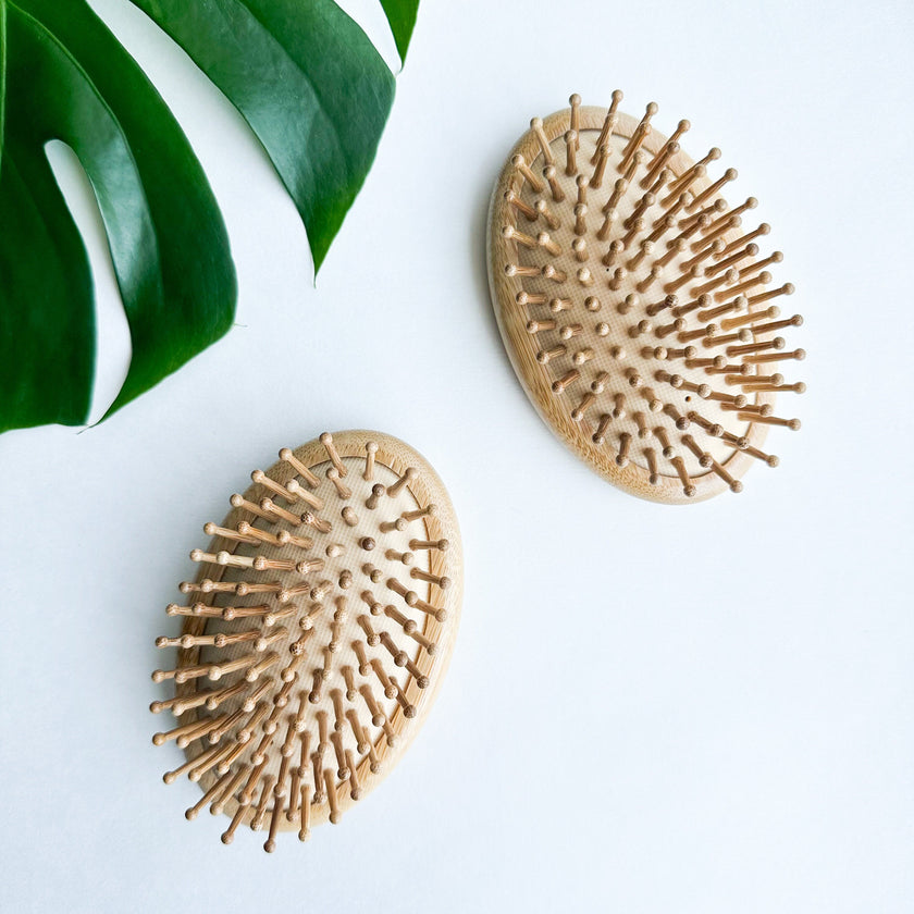 Natural Plastic Free Bamboo Hair & Beard Brush - Eco Friendly Biodegradable Detangling Bamboo Travel Brush - Zero Waste Bamboo Handheld Brush