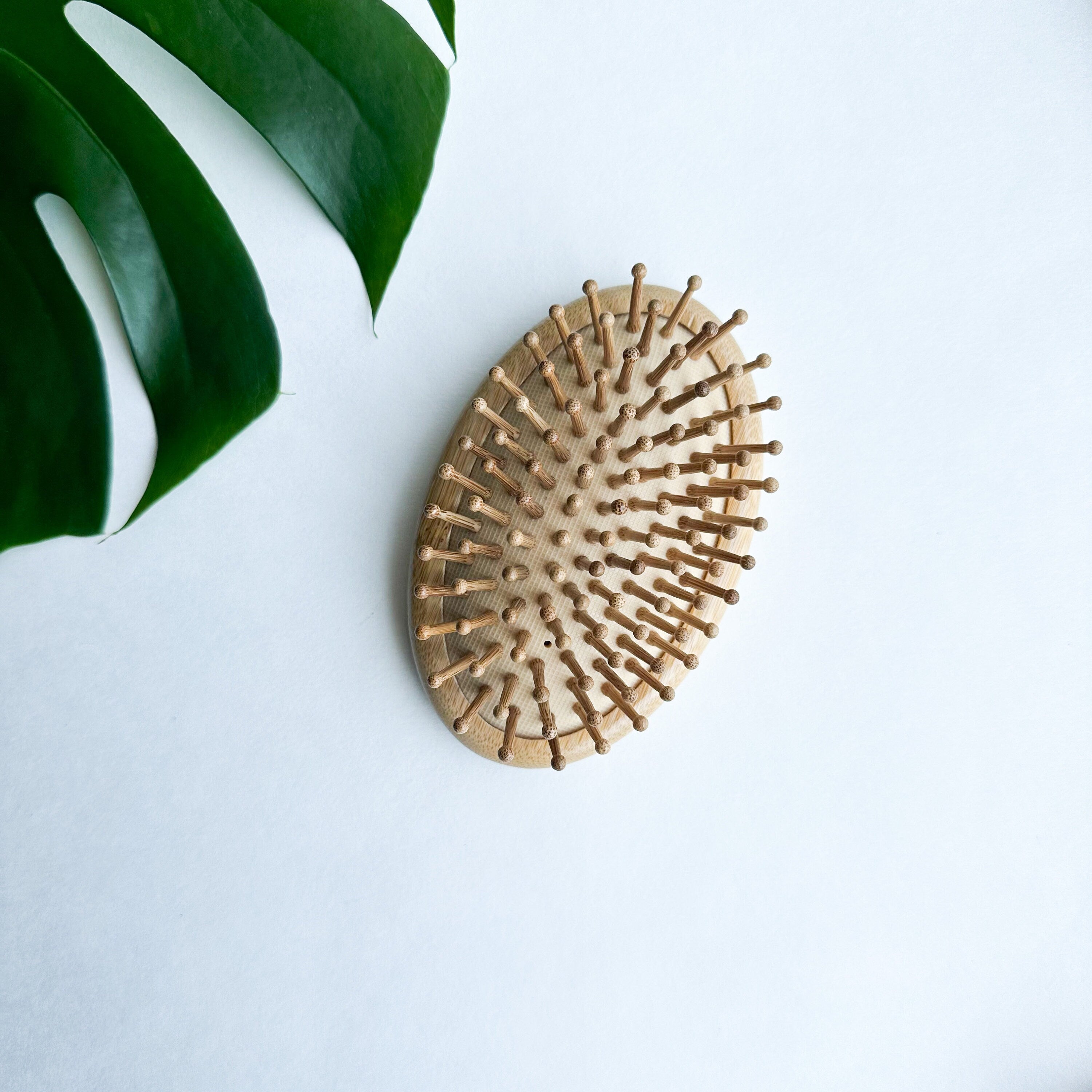 Natural Plastic Free Bamboo Hair & Beard Brush - Eco Friendly Biodegradable Detangling Bamboo Travel Brush - Zero Waste Bamboo Handheld Brush