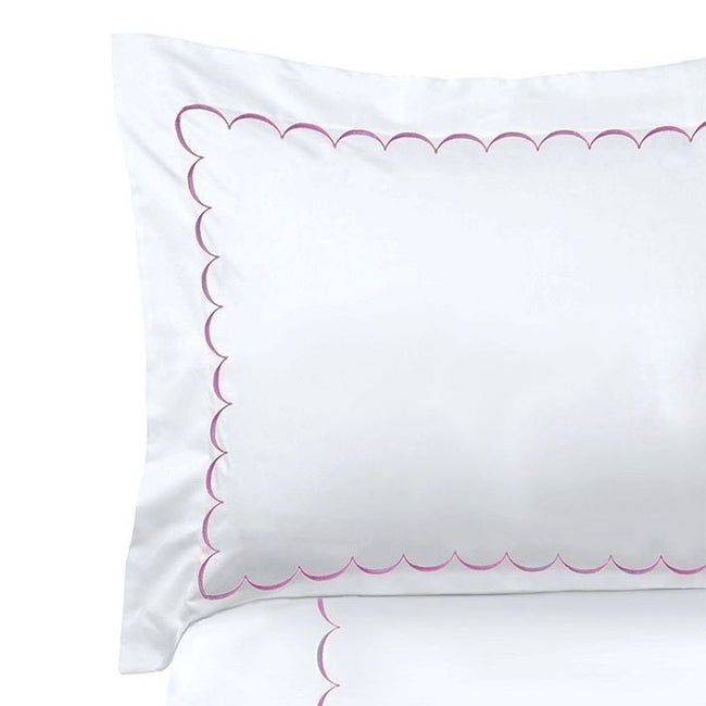 White with Bubblegum Pink - Cotton Sateen, Pure Linen, Linen Cotton Mix | 3 Piece Embroidered Edge Duvet Cover Set | Handmade | Pre-washed-1