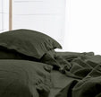 Raw Edged Moss Green - 100% Pure Linen | Linen Cotton Mix | 3 Piece Duvet Cover Set | 4 Piece Sheet Set | Handmade | Pre-washed | Soft-0