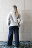 High collar white wool pullover