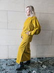 Extra-long denim wrap skirt