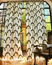 White & Green Hand Block Printed Linen Curtains | Traveller's Palm Design-1