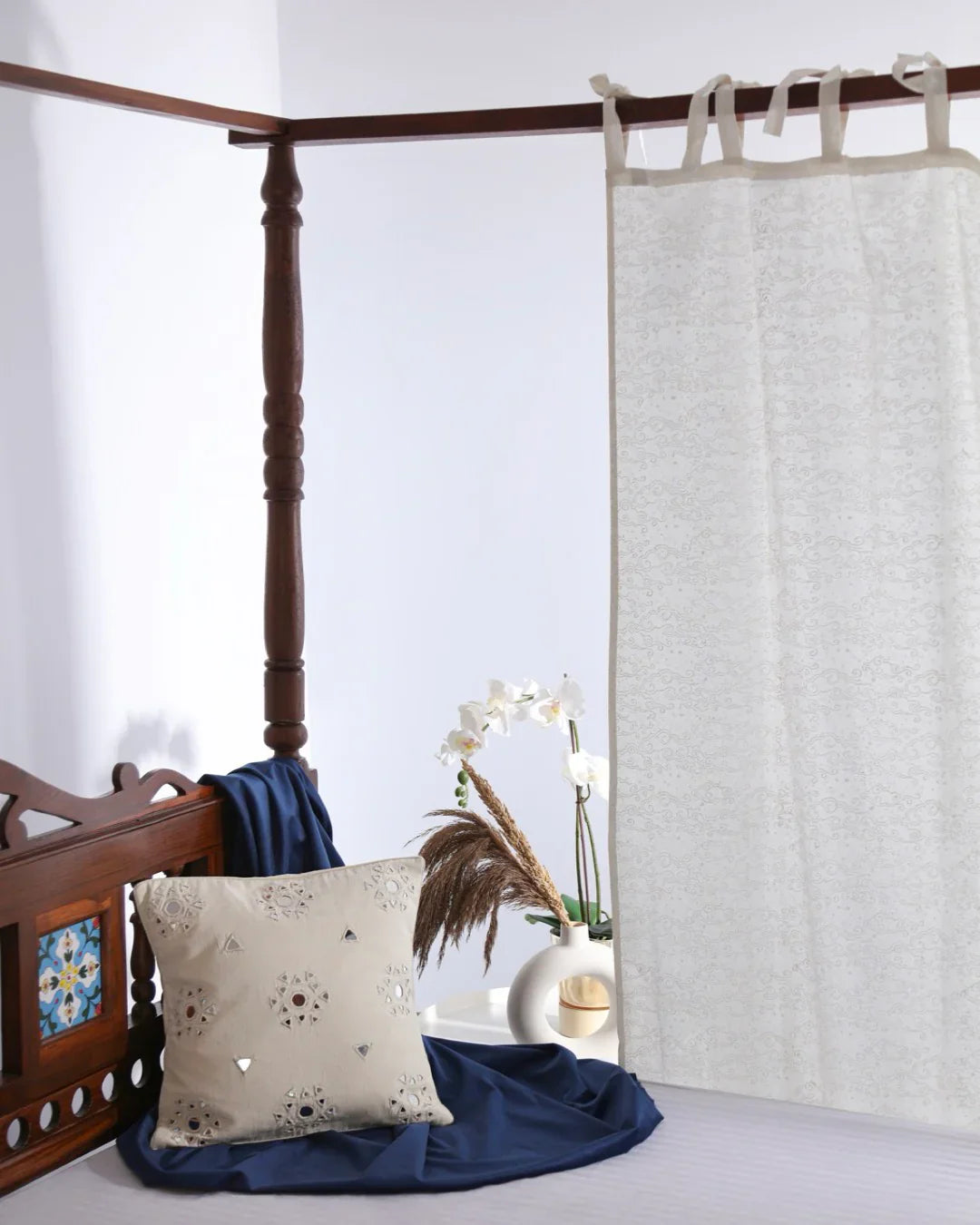White Hand Block Printed Linen Curtains | Starry Sky Design