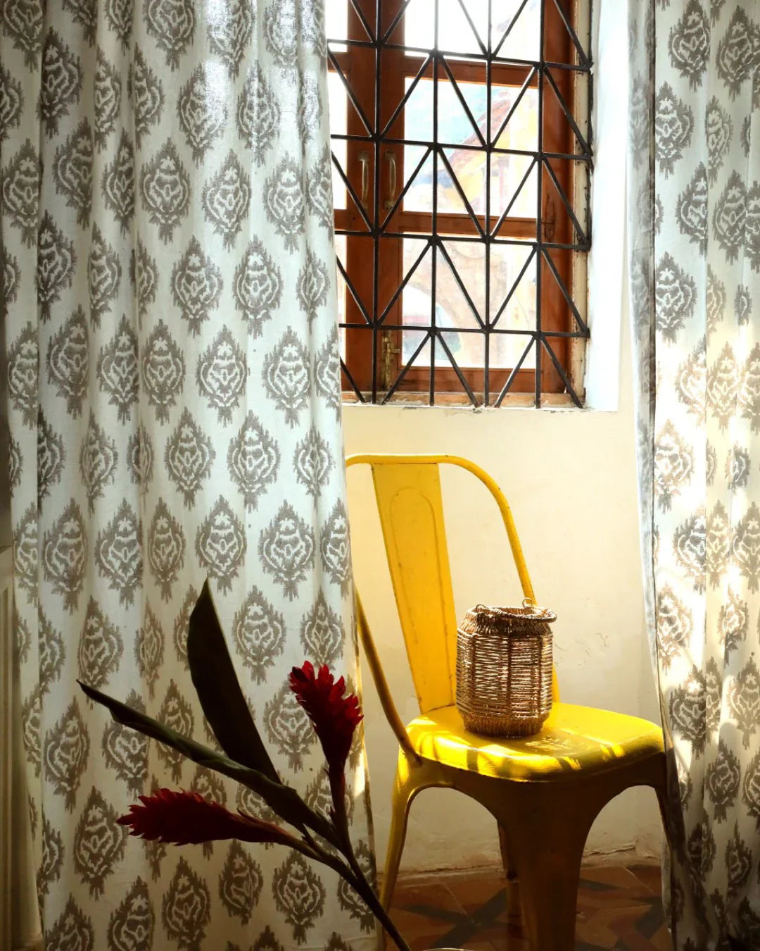 White & Grey Ikat Hand Block Printed Linen Curtains | Standard & Custom Sizing