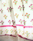 White & Pink Hand Block Printed Linen Curtains | Bougainvillea Design