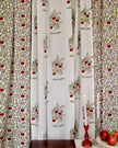 White & Red Hand Block Printed Linen Curtains | Apple & Bird Design