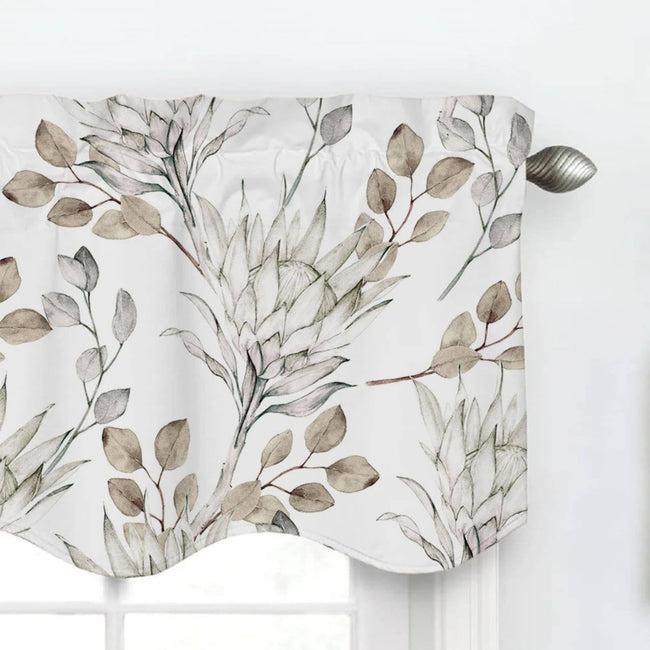 Watercolor Leaf Linen Valance Curtain - Brown Earth Tone Botanical Window