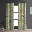 Cream Green Blue Floral & Bird Print Curtains | Organic Cotton Linen | Blackout/Light Filtering | Made to Measure