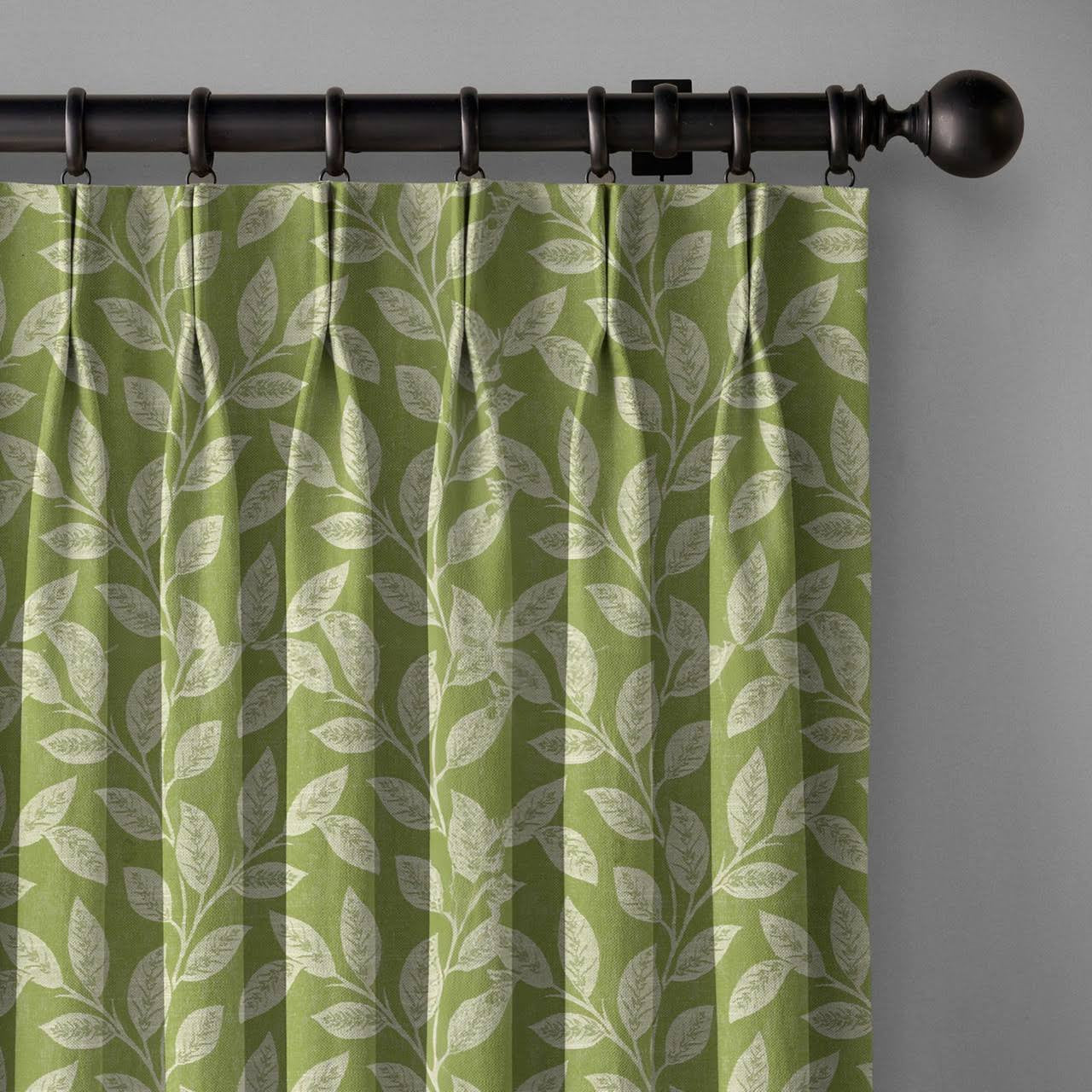 Botanical Print Pure Linen Curtains | Pinch Pleats & Euro Pleats | Standard & Custom Sizes | Light Filtering & Blackout