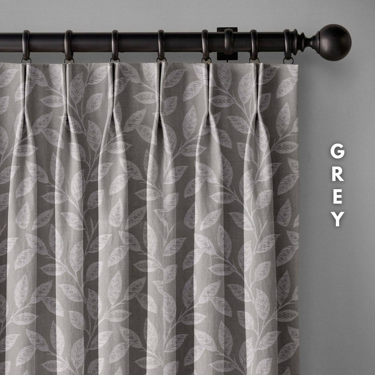 Botanical Print Pure Linen Curtains | Pinch Pleats & Euro Pleats | Standard & Custom Sizes | Light Filtering & Blackout