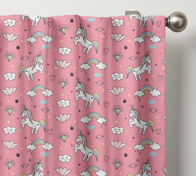 Unicorn Curtains - Kids Bedroom Organic Cotton Blackout Rainbow - Custom Size Window Panels Nursery
