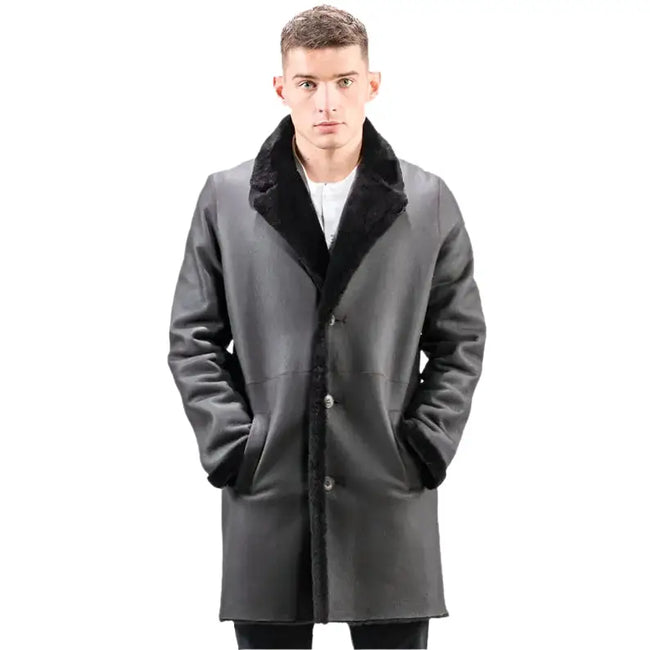 Men’s Black Sheepskin Suede Coat-0